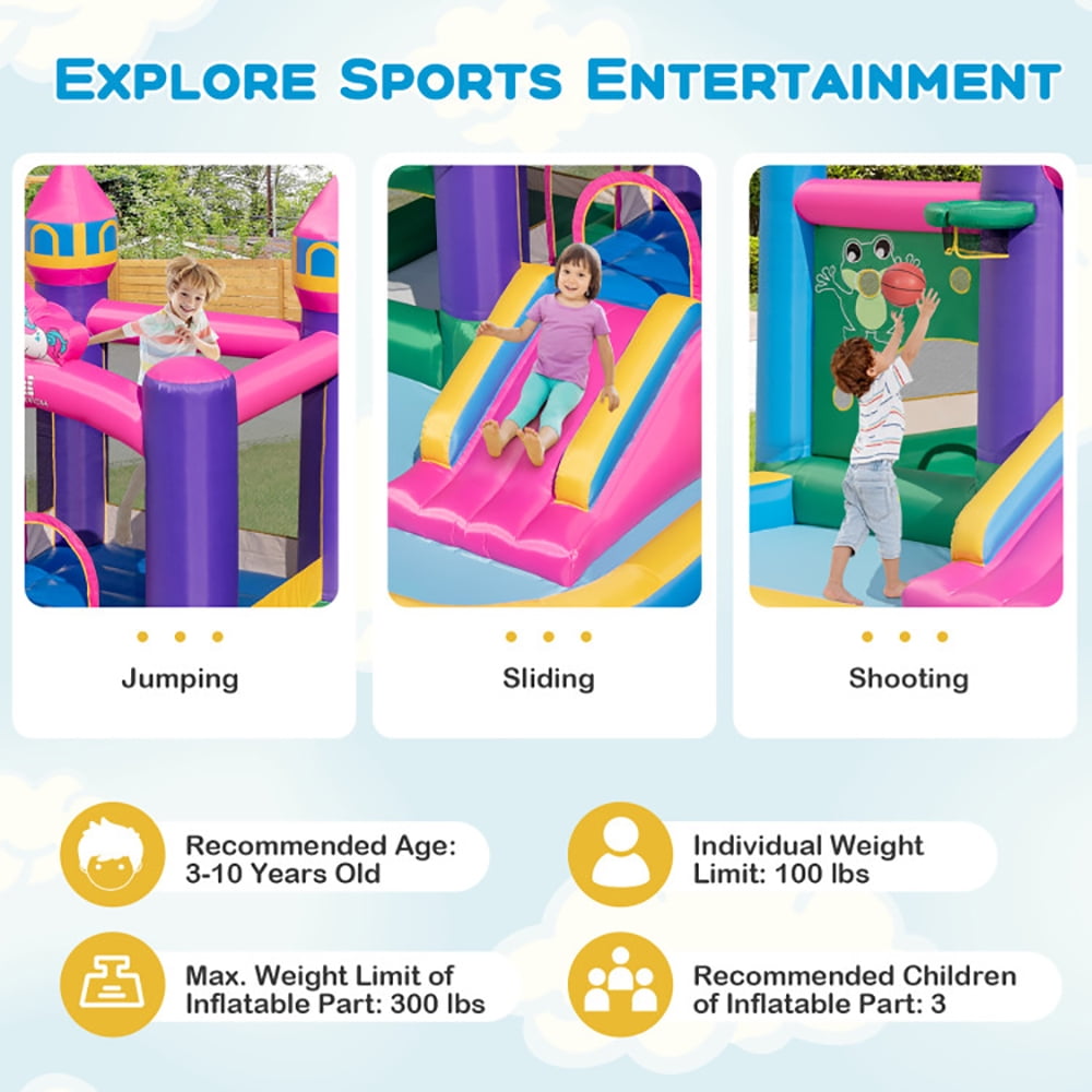 Aimee Lii 6-in-1 Kids Blow up Castle with Slide and Jumping Area and Ball Pit Pools without Blower, Kids Bounce House for 3-10