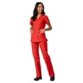 thumbnail image 1 of Maevn Red Panda Women's V-Neck Two Pocket Solid Top &Half Elastic Pant Scrub Set, 1 of 5