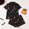 thumbnail image 5 of FASHOFT Womens Halloween Pajamas Set Ghost Pumpkin Printing Button Up Pjs Short Sleeve Ruffle Sleepwear Notch Collar Bride Soft Comfy Pj Lounge Sets Black L, 5 of 9
