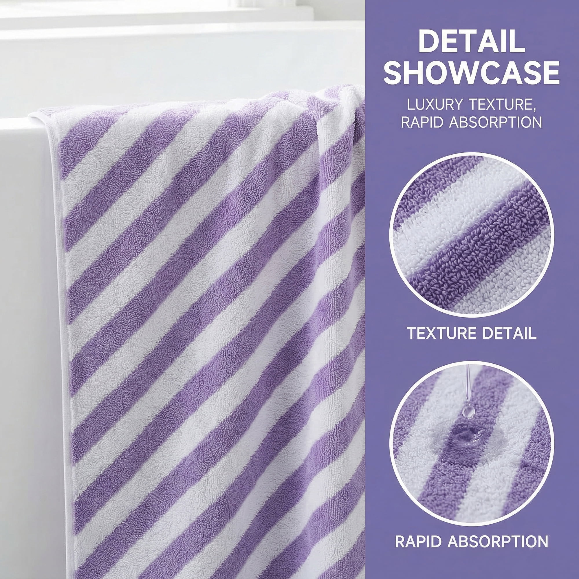 Unique Bargains Striped Absorbent Quick Dry Cotton Bath Towe 2 Pack Purple 55"x28"