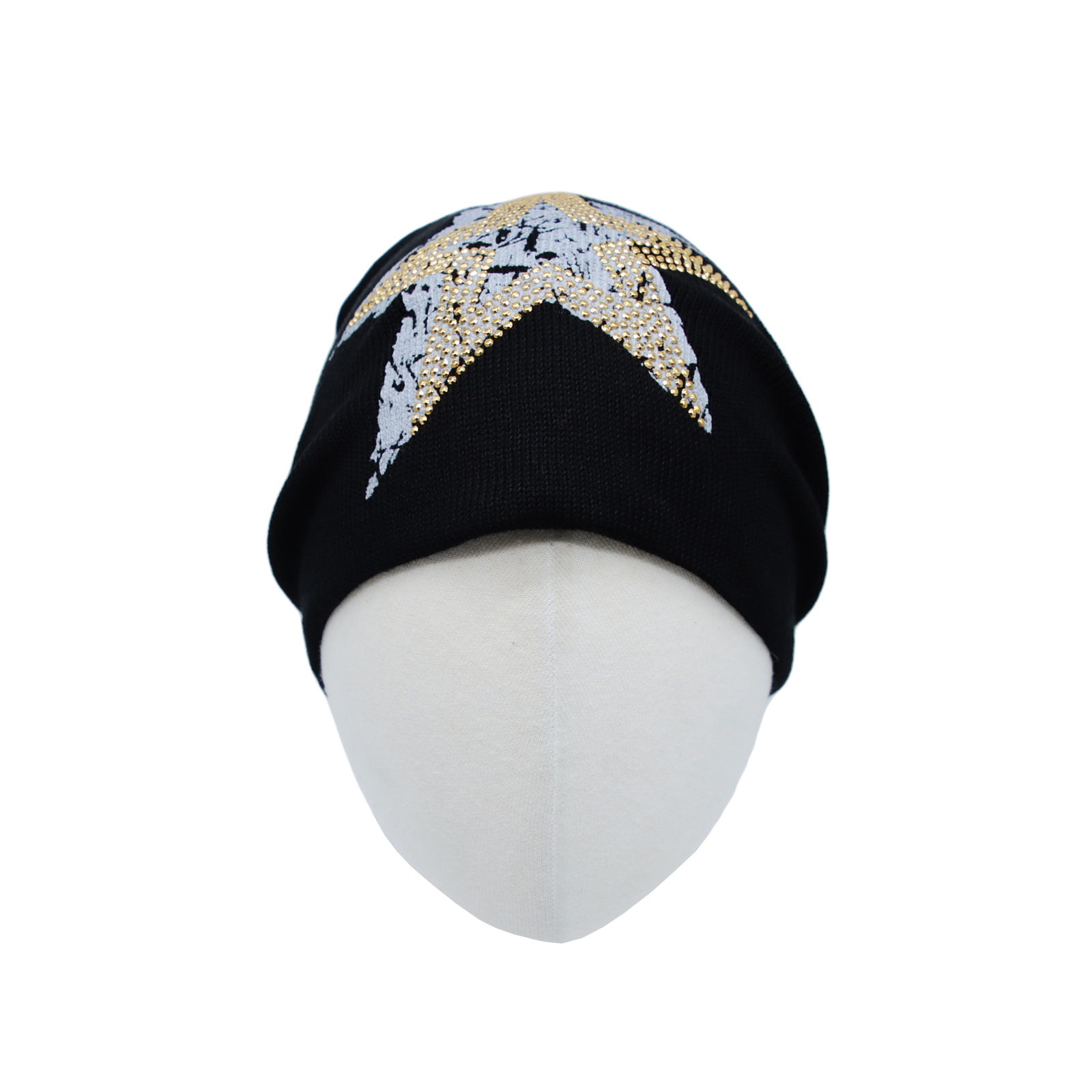 WITHMOONS Cotton Knitted Beanie Hat Star Rhinestone Skull Cap YT51353  (Silver)