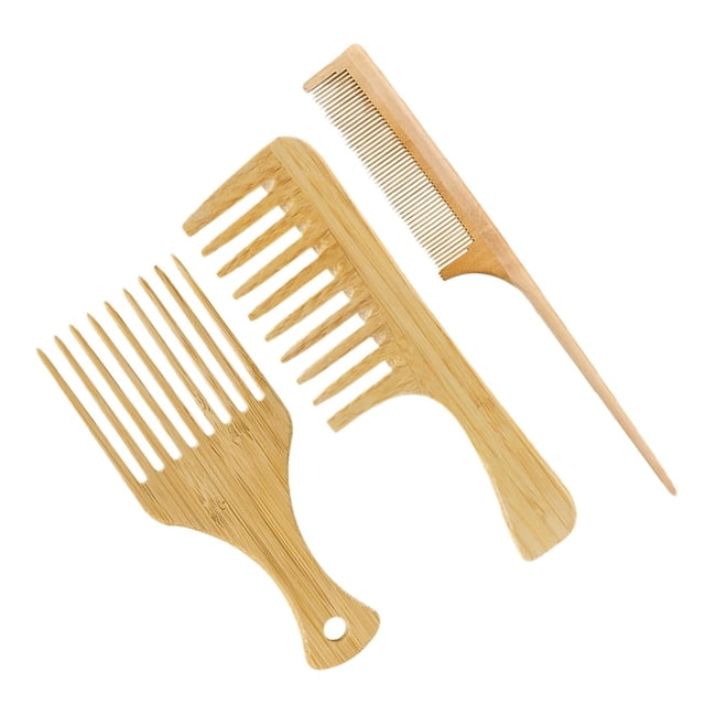 Juego de peines de madera de 3 piezas para mujeres, hombres y niños, peine para desenredar el cabello, peine para cabello rizado, fino, liso, húmedo y seco, juego de peines de bambú natural