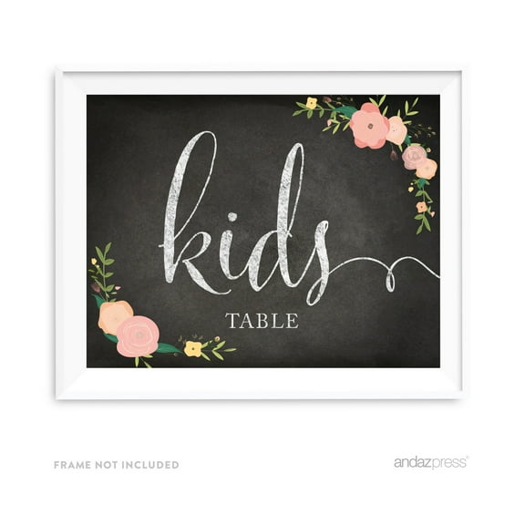 Kids Table Chalkboard & Floral Roses Wedding Party Signs