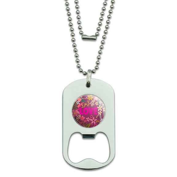 Love and Pretty Flowers Military Dog Tag Bottle Opener Pendant