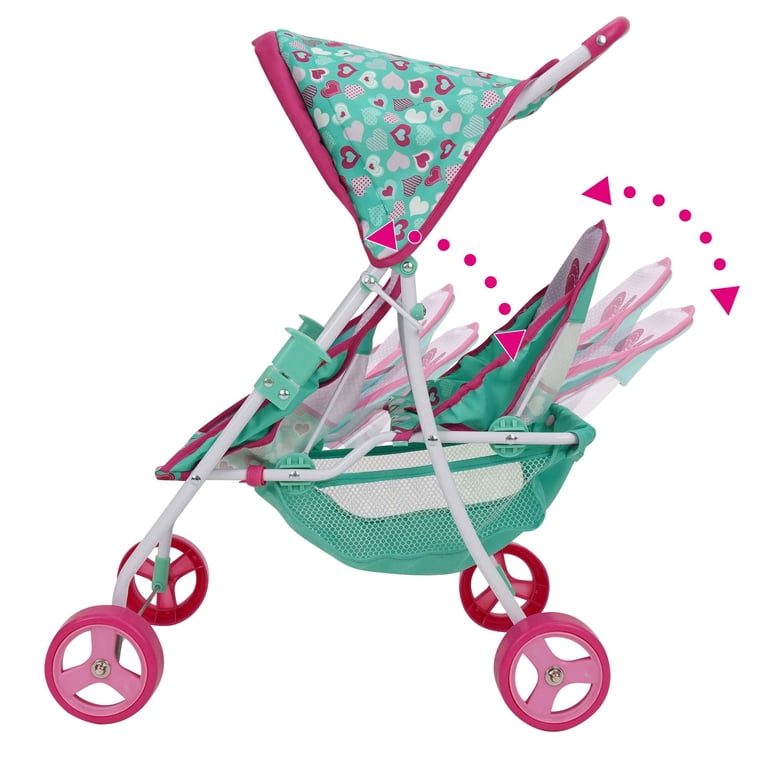 509 Crew: Mint Heart - Tandem Twin Doll Stroller - Hot Pink