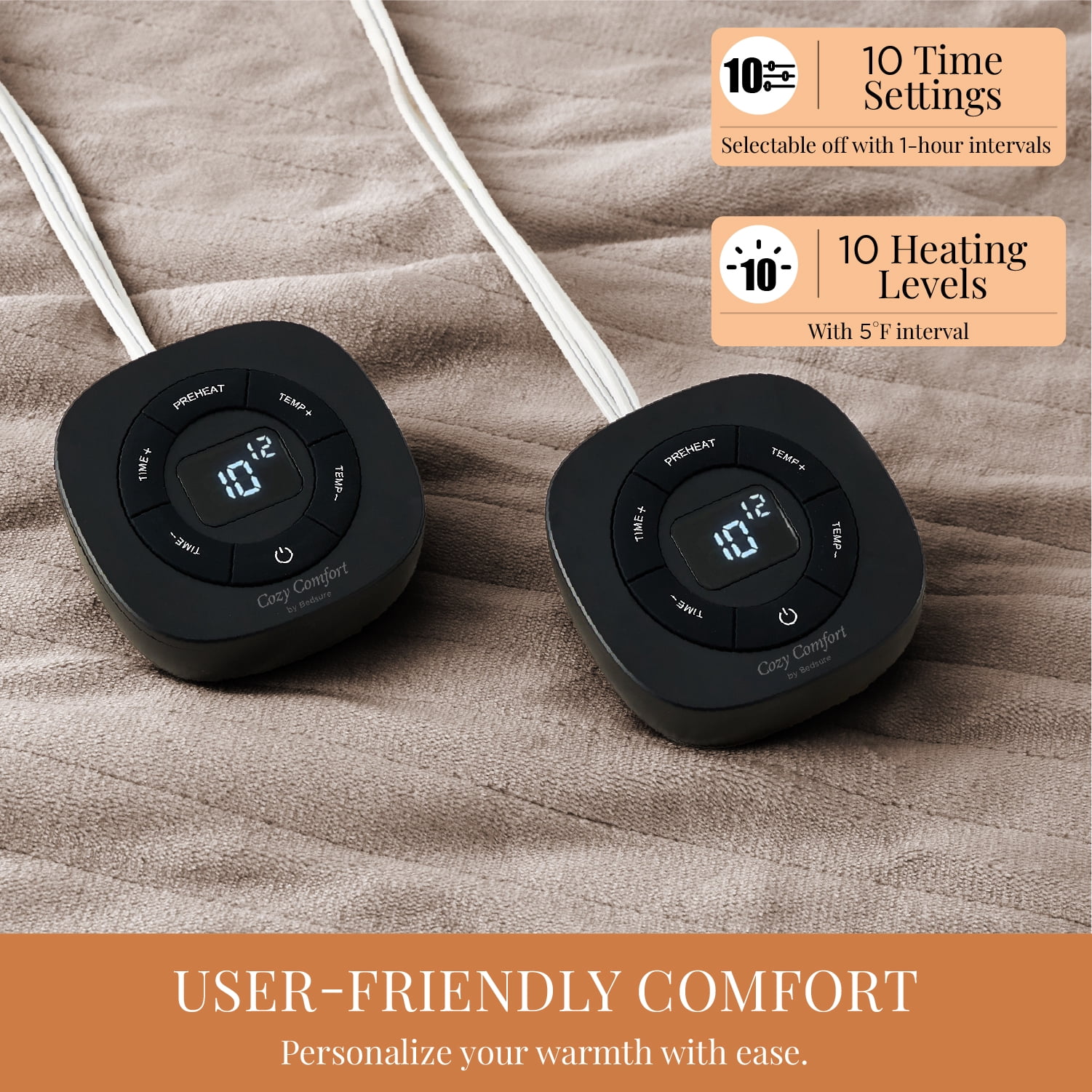 U by Bedsure Flannel Electric Blanket Queen, Flannel Heated Blanket with 10 Heat Settings, with 10 Time Settings, 8 hrs Timer Auto Shut Off, and Dual Control, 84x90 inches, Natural