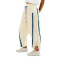 thumbnail image 3 of Women'S Baggy Wide Leg Pants Casual Drawstring Elastic Waisted Contrast Color Workout Y2K Track Pants Ivory White L, 3 of 7
