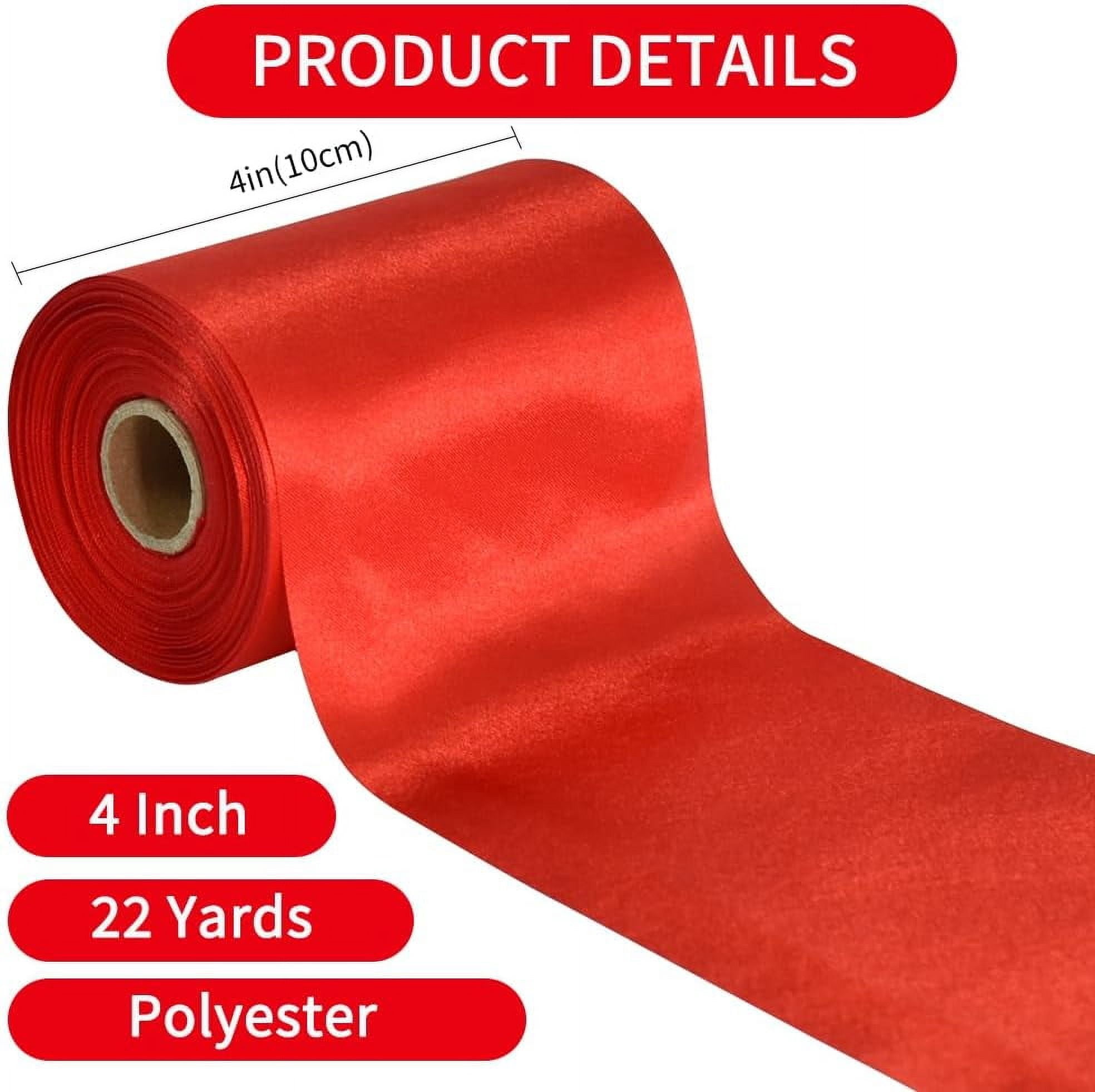 4 Inch x 22Yards Wide Red Satin Ribbon Solid Fabric Large for Cutting Ceremony Kit Grand Opening Chair Sash Table Hair Car Bows Sewing Craft Gift Wrapping Wedding Party Decoration
