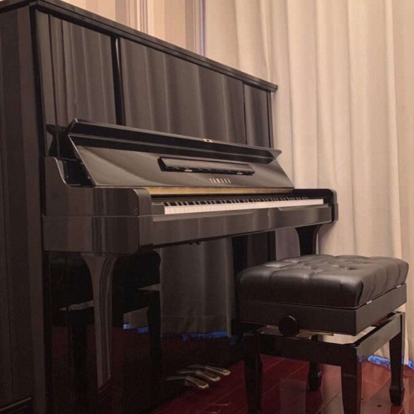 Adjustable Piano Bench with Storage Imports Genuine Leather Wooden Piano Stool with Padded Cushion