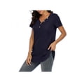thumbnail image 4 of HULKLIFE Short Sleeve Casual Women's Wear,Womens Waffle Knit Tunic Tops Long/Short Sleeve Loose Fitting Daily Casual Button Up Basic Henley Tops,Navy Blue S, 4 of 5