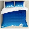 thumbnail image 1 of Blue Sky Duvet Cover Set King Size, White Puffy Cloudscape Outdoor Scene Environmental Scene Print, Decorative 3 Piece Bedding Set with 2 Pillow Shams, Cobalt Blue and Azure Blue, by Ambesonne, 1 of 3