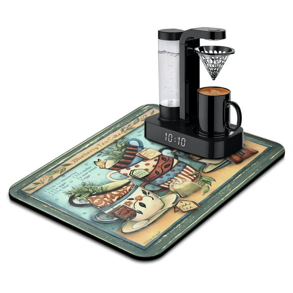 Dish Drying Mat, Coffee Black Vintage Absorbent Coffee Bar Mat for Countertops, Coffee Bar Accessories for Kitchen Counter Coffee Maker Coffee Pot Dining Room Decoration 18x24in