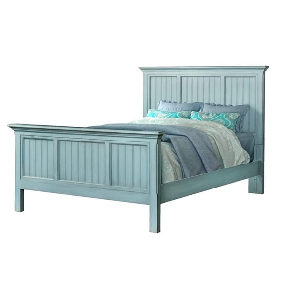 Pemberly Row Modern Coastal Wood Queen Size Panel Bed in Blue