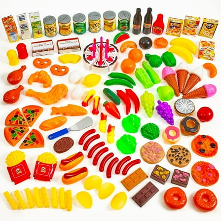 MEDca Creative Time Kids Play Food Set - 130 Piece Pretend Play Food Plastic Collection - Assorted Fake Set