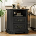 thumbnail image 2 of FANRAL Farmhouse Nightstand with Charging Station,2 Drawer Wood End Table,Small Side Bedside Table for Bedroom,Black Nightstand, 2 of 7