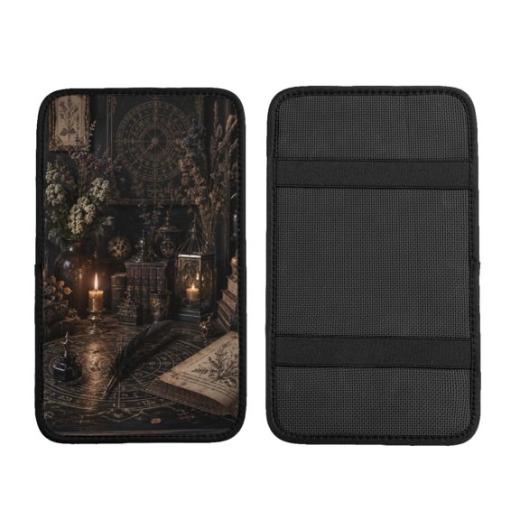Dark Esoteric Study Art Car Armrest Cover Center Console Pad - Neoprene Cushion with Elastic Straps Universal Fit for Vehicles SUV