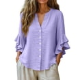 thumbnail image 5 of NSLGXD Dressy Blouses for Women 3/4 Sleeve Button Down Casual Shirts Plus Size Solid Color Daily Wear Work Tops Purple Blouses,Size S-3XL, 5 of 10