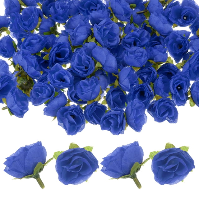 Uxcell 50 Paquete Cabezas de Rosas Artificiales 1.2'' Pequeñas Cabezas de Rosa de Seda Falsa para Decoraciones de Ramo de Boda Fiesta Azul Oscuro