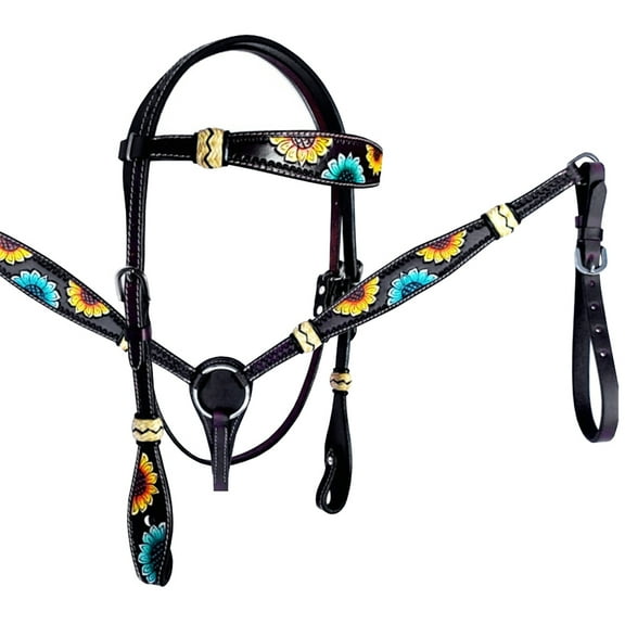 HILASON Western Horse Headstall Breast Collar Set American Leather Black