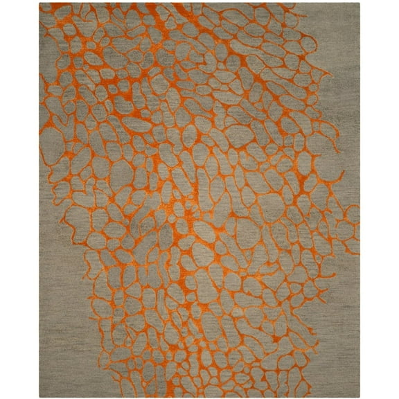 SAFAVIEH Blossom Clarence Abstract Wool Area Rug, Grey/Orange, 5' x 8'