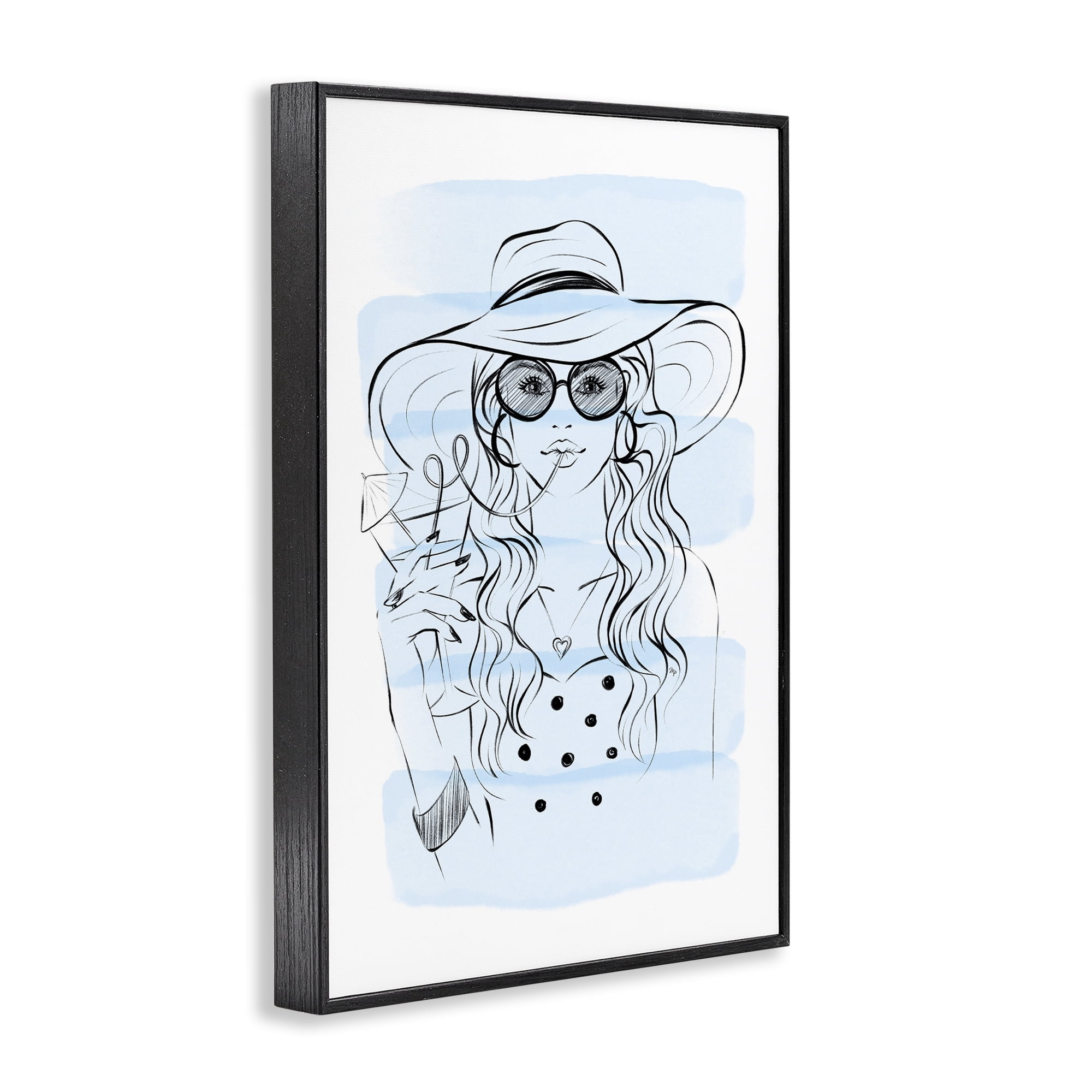 Stupell Industries Sipping Drink Girl in Sun Hat Black Framed Giclee Art, design by Martina Pavlova