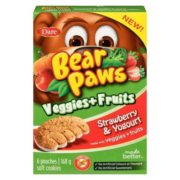 Bear Paws Veggies + Fruits Strawberry & Yogourt, Dare, 168g