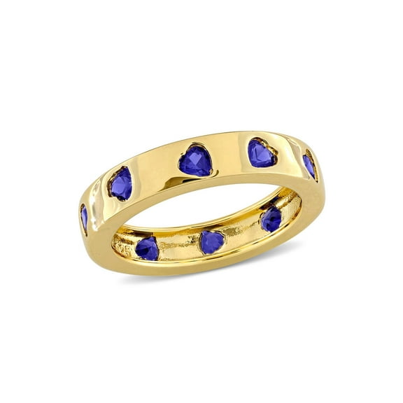 1.50 Carat (Ctw) Lab-Created Blue Sapphire Heart Ring Band in Yellow Sterling Silver for Women