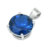 Sterling Silver Solitaire Plain Circle Pendant Blue Simulated Sapphire Charm Jewelry Female Unisex