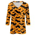 thumbnail image 3 of Camiseta para mujer, moda informal, cuello en V, manga 3/4, suelta, con estampado de Halloween, camiseta para mujer, 3 of 5