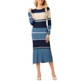 thumbnail image 2 of INSPIRE CHIC Women's Striped Sweater Dress Long Sleeve Casual Work Ribbed Knit Bodycon Dresses L Grey Blue, 2 of 5