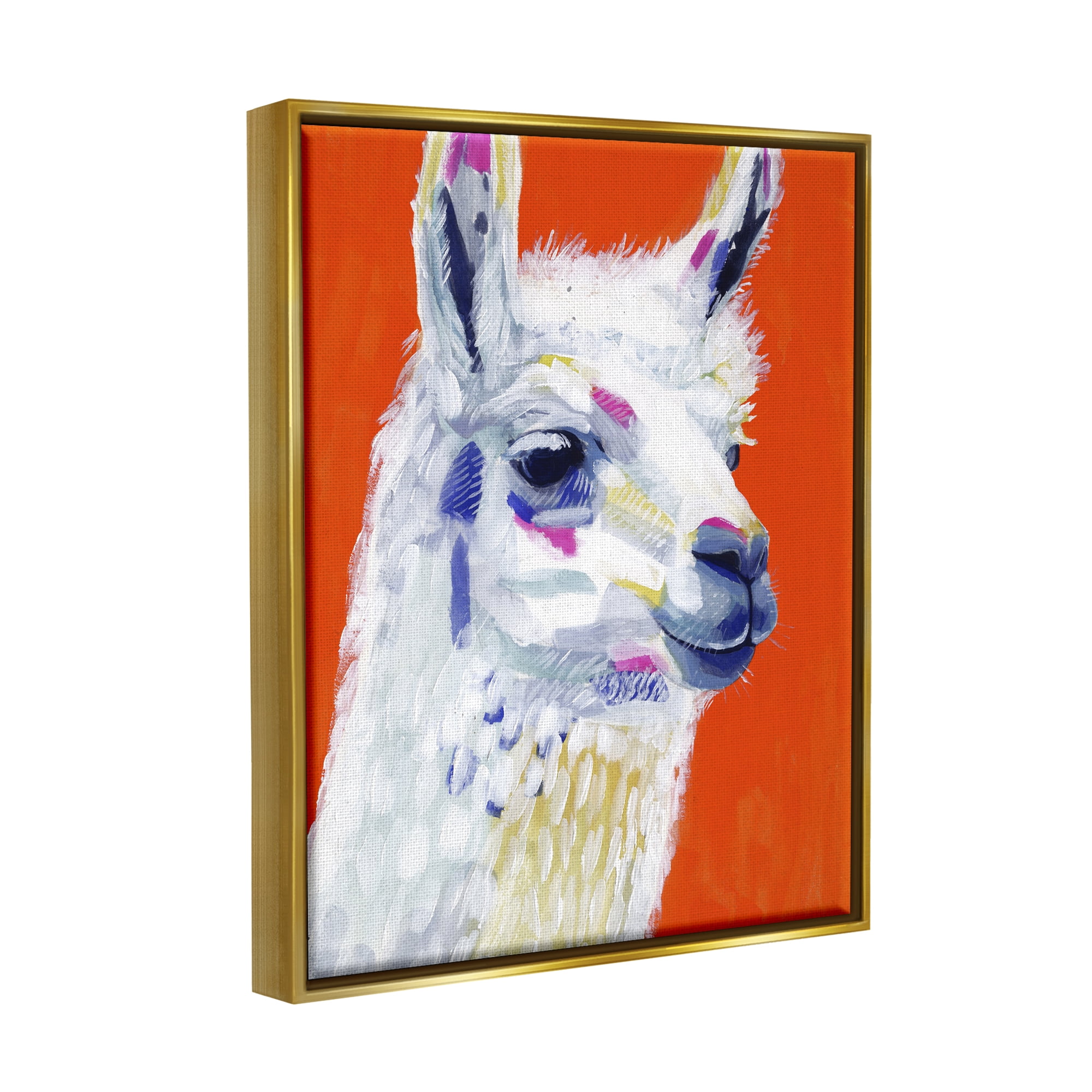 Stupell Industries Modern Llama Red Background Animals & Insects Painting Gold Floater Framed Art Print Wall Art