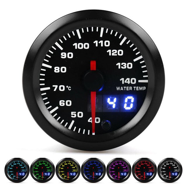 Water Temp Meter, 7 Colors LED High Accuracy Professional Water Temperature Gauge 40-140 Degrees Celsius Universal For 12V Cars