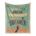 thumbnail image 1 of Saying Soft Flannel Fleece Blanket, Earthy Tones Every Dream Begins Calligraphic Strong Wording Composition, Cozy Plush for Indoor and Outdoor Use, 60" x 80", Peach and Laurel Green, by Ambesonne, 1 of 5