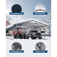 thumbnail image 2 of Heavy Duty 20x25 FT Outdoor Carport Garage Shelter – Galvanized Steel Frame – Removable Sides – Solar LED Lamp – Portable Storage for Cars, Trucks, Boats – Dark Gray Roof, 2 of 8