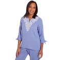 thumbnail image 3 of Alfred Dunner Womens Petite  Embroidered Top With Tie Sleeves, 3 of 6