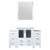 Lexora Volez 54 in W x 18.25 in D White Bath Vanity with Side Cabinets, White Ceramic Top, and 28 in Mirror