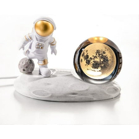 

3D Astronaut Crystal Ball Night Light 3D Inner Carved Crystal Ball Night Lamp Glowing Crystal Ball With Led Light Base Color Changing Light & Kids Birthday Gift (Gold Moon)
