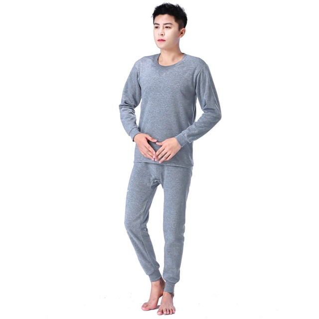 Ropa interior térmica para hombre con forro polar cepillado de poliéster para otoño e invierno, ropa de otoño, suéter de algodón con cuello redondo