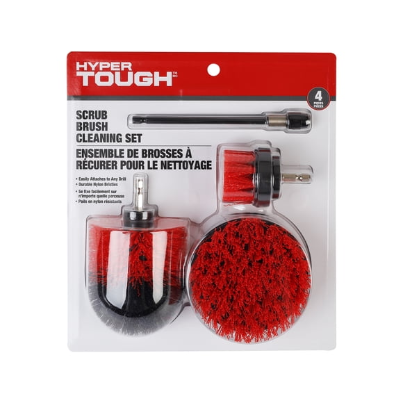 Hyper Tough 4-Piece Scrub Brush Set, Cleaning Set,Durable Nylon Bristles