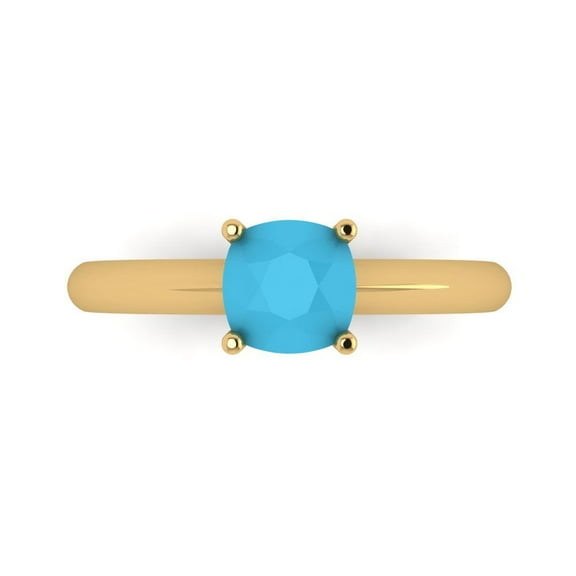 Clara Pucci 14K Yellow Gold 1ct Turquoise Solitaire Ring for Women