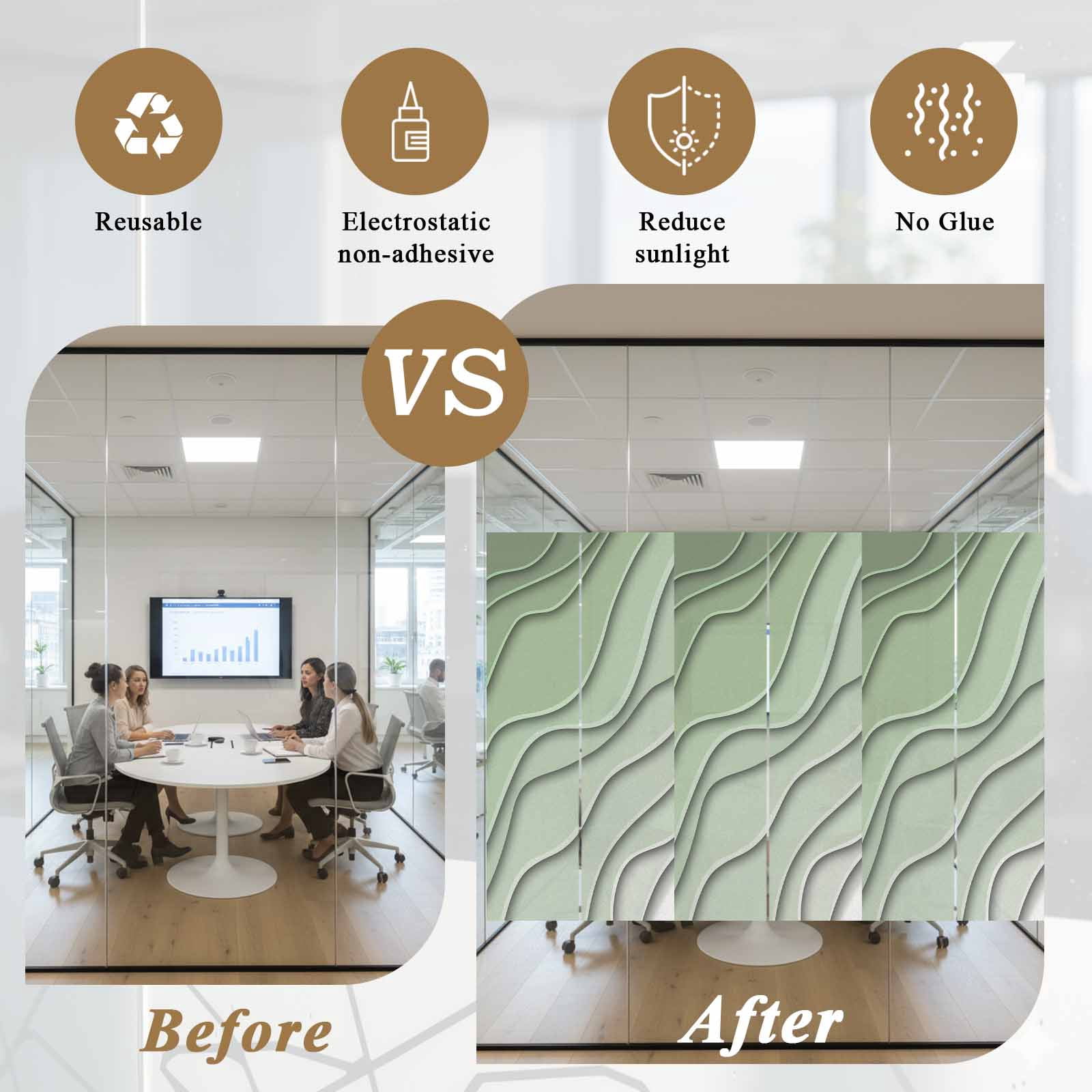 Sage Green Ombre Window Privacy Film, Modern Geometric Abstract Art Aesthetics Static Cling UV Sun Blocking Tint Film Heat Control Windows Films for Bedroom Bathroom, Window Stickers 23.6"x59"