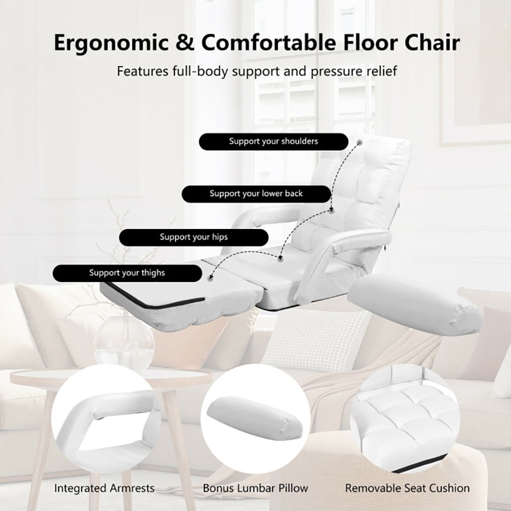 Finihen Folding Lazy Sofa Chair, Floor Chair, Folding Lazy Floor Chair Sofa with Armrests and Pillow, for Living Room, Bedroom, for Gaming, Reading, White Finihen Folding Lazy Sofa Chair, Floor Chair, Folding Lazy Floor Chair Sofa with Armrests and Pillow, for Living Room, Bedroom, for Gaming, Reading, White