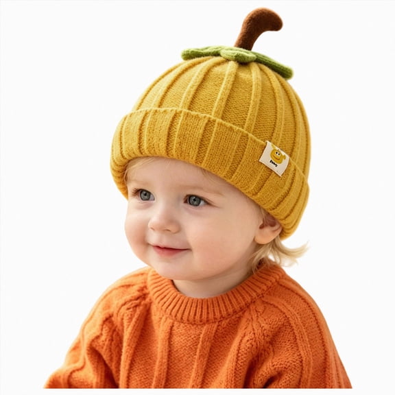 KPOPLK Pumpkin Knit Beanie Hat Infant Kids Toddler Boys Girls Cute Halloween Hat(One Size,Yellow)