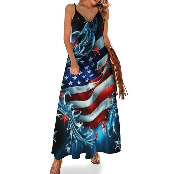4th of July Design Sleeveless Dress Woman Fashion Long Dresses Women's Summer Suit Dress 2025