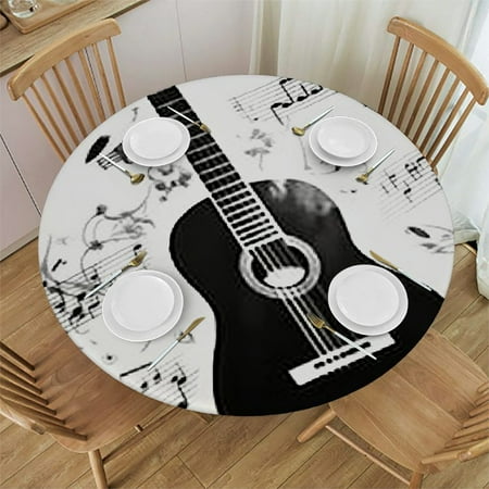 

BANET Round Tablecloth Black Guitar with Notes Tablecloth Classical Music Table Cloth for Dining Tables Parties Wedding and Banquet Decoration 42 -46