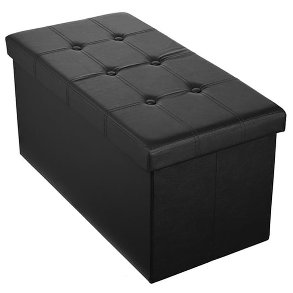 30 Inches Folding Storage Ottoman Bench, Faux Leather Storage Chest, Coffee Table Foot Rest Stool Seat, Black