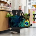 thumbnail image 6 of Peacock Feathers Large Capacity Reusable Shopping Basket Oxford Cloth Picnic Basket Cube Organizer Foldable Bag, 6 of 7
