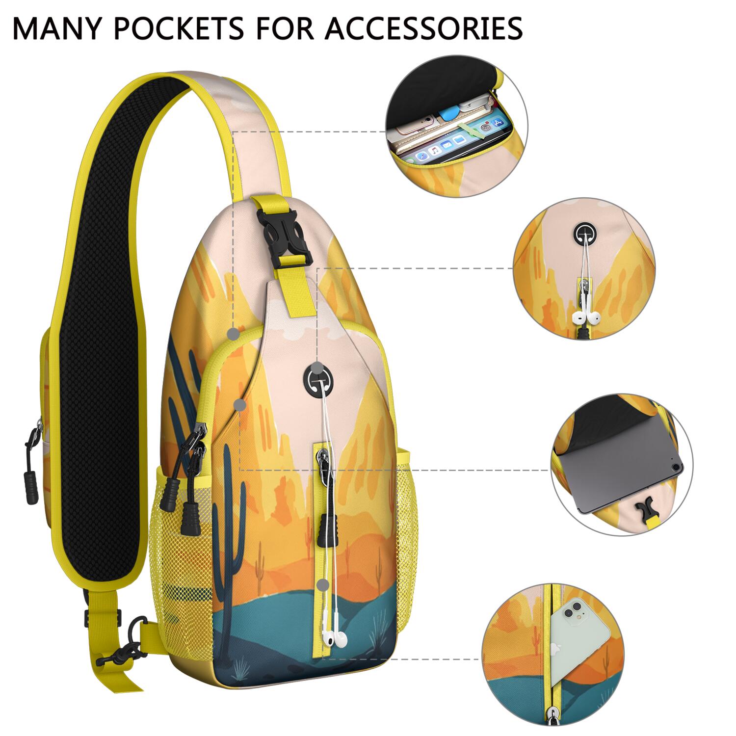 Sling Backpack Small BackpackTravel Sling Bag for Men Women Travelers Cactus Desert