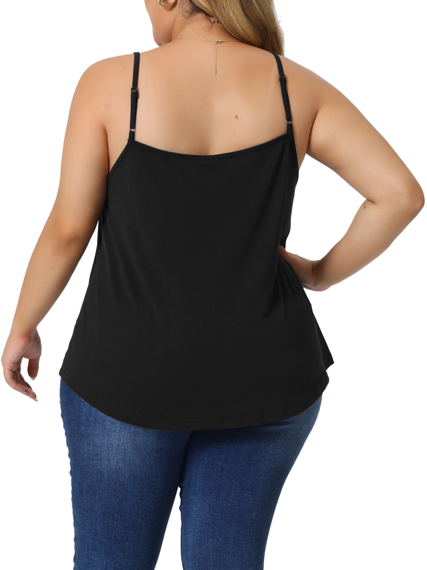 DARING DIVA Women's Plus Casual V-Neck Cami Tank Lace Front Sleeveless Tops L Black