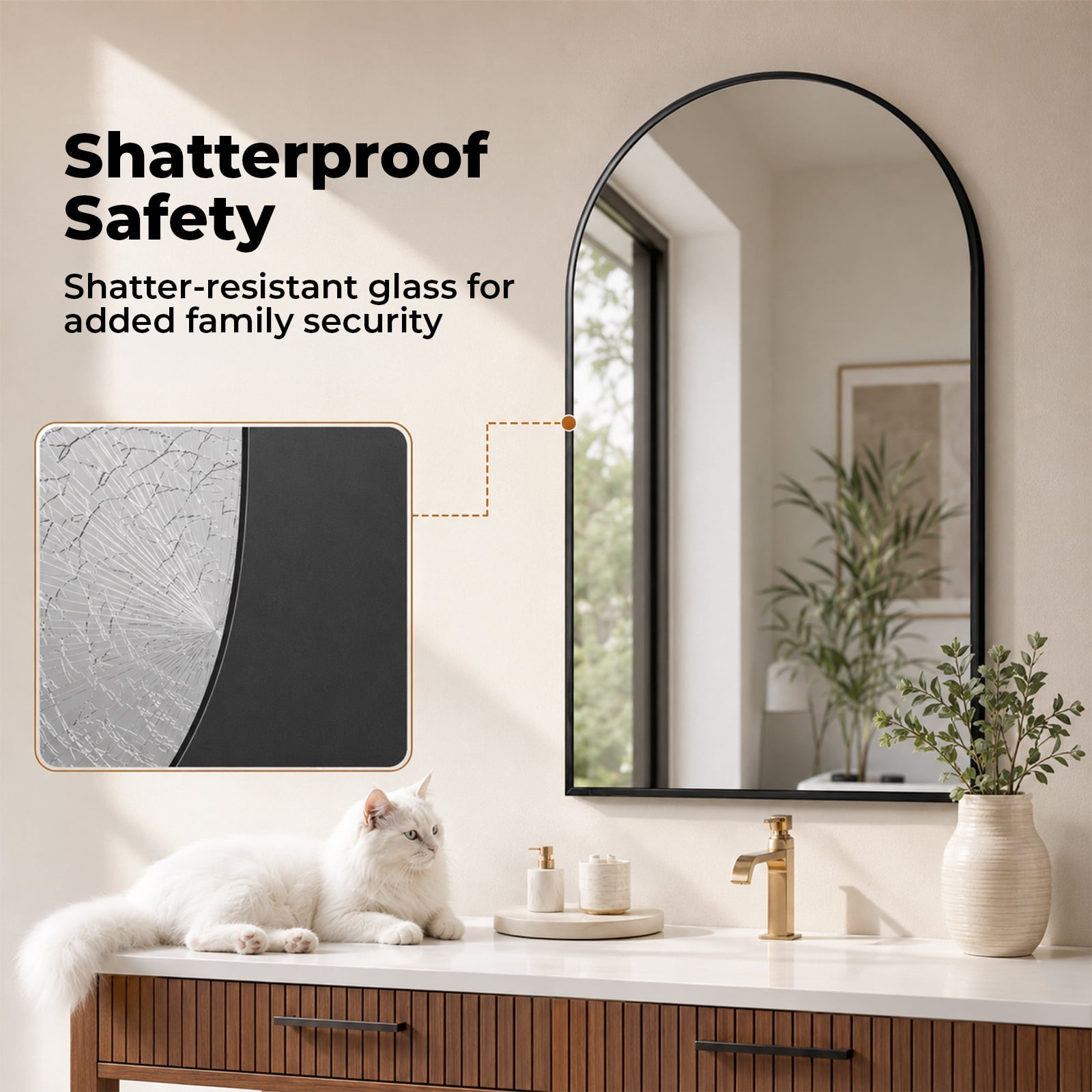 Alvantor Metal Framed Arched Wall Mirror for Bathroom or Bedroom, Modern Decorative Vanity Mirror